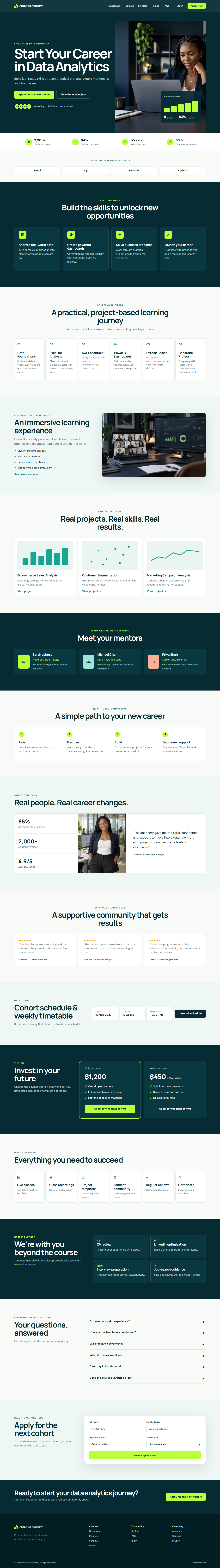 Analytica Academy Data Analytics Career Bootcamp landing page