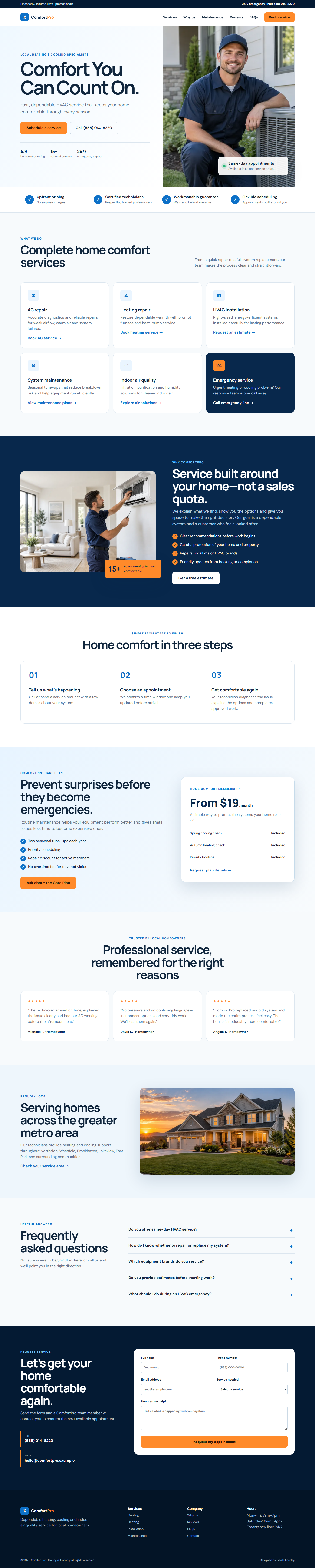 ComfortPro Heating and Cooling services landing page