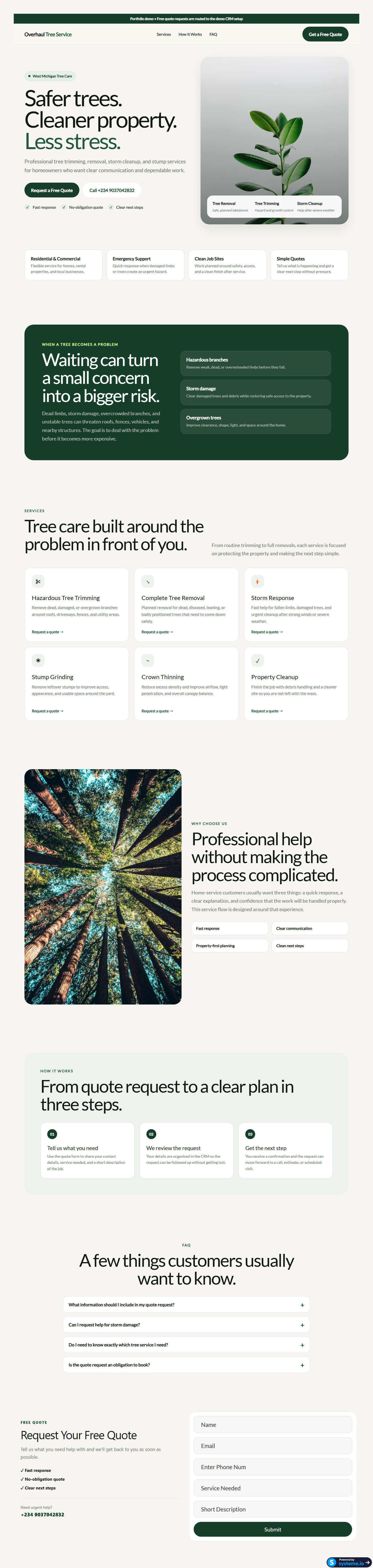 Full-page Overhaul Tree Service website design